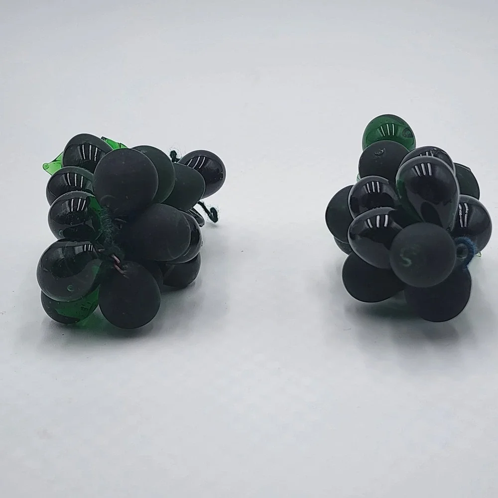 Vintage Green Glass Grape‎ Cluster Set of 2 Fruit Decor Mid Century Table Accent